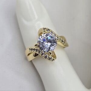 Swarovski Crystal Elements Gold Statement Ring Clear Black Diamond Size 9 Prom